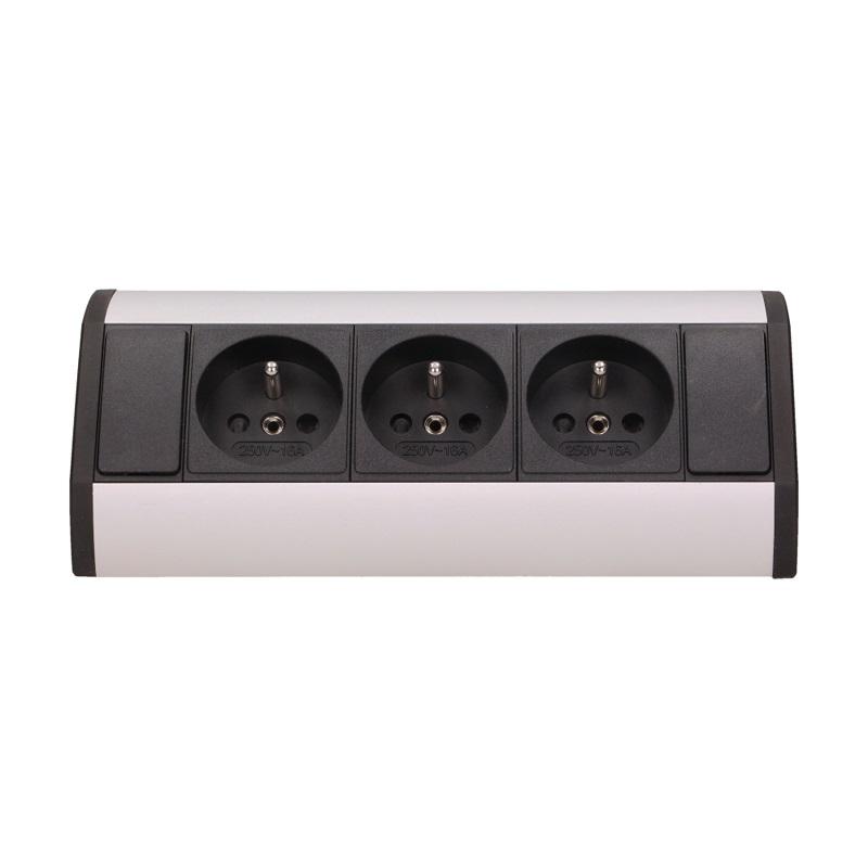 Furniture Socket 3X2P+Z Black-Silver - On-9001/Bg