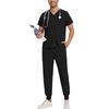 Men Quick Drying Fabric Solid Color V-neck Pocket Short Sleeved Pants Set Workwear