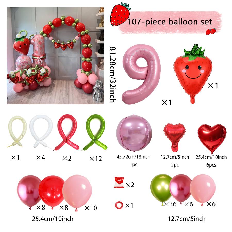 Pink Digital Strawberry Balloon Set 32 Inch Digital Balloon Strawberry Aluminum Film Balloon Birthday and Anniversary Decoration