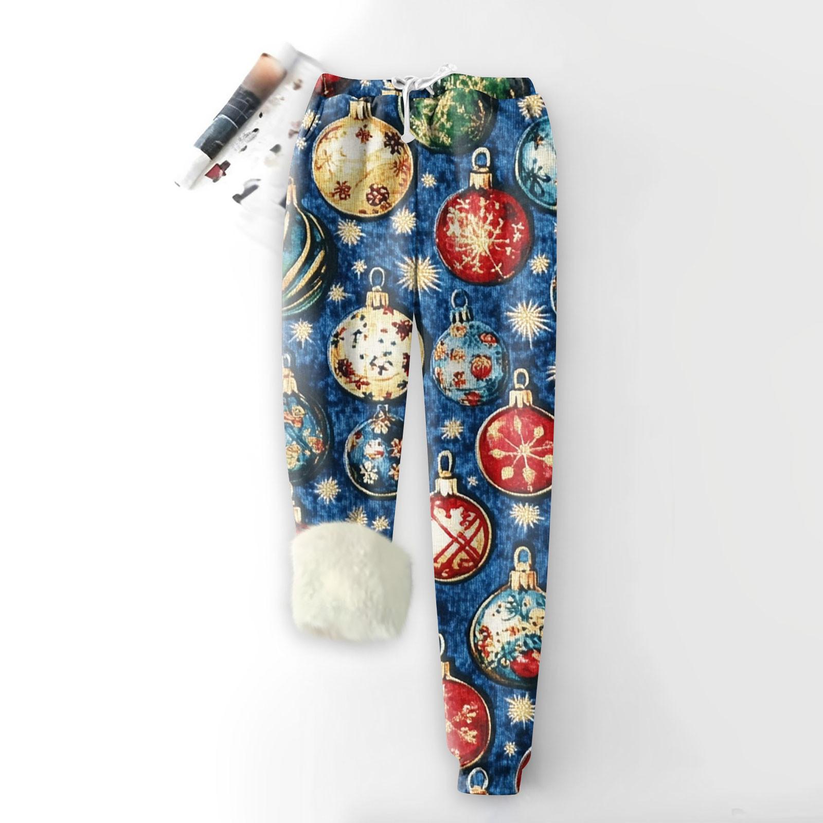 

Женские модные рождественские спортивные свободные утолщенные теплые флисовые брюки с принтом L синий