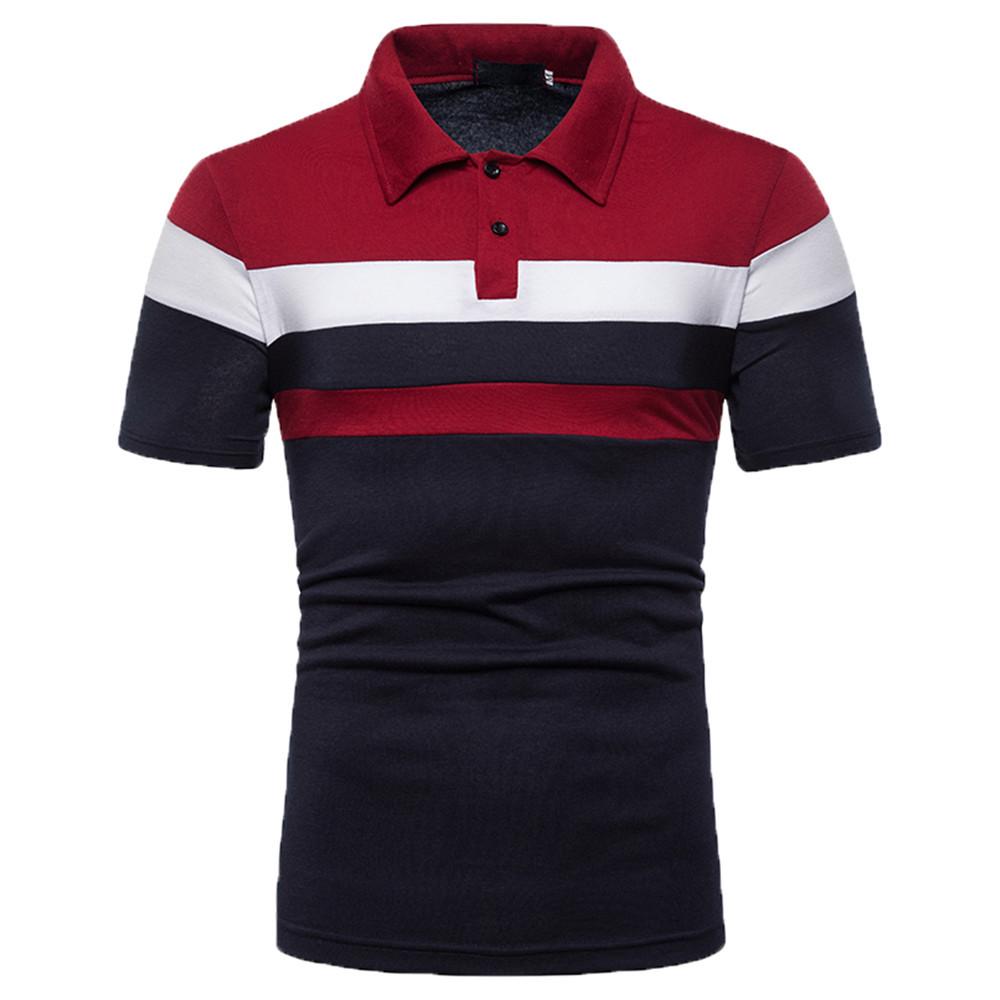 2025 Men's Color Block Turn-Down Collar Polo Shirt - Short Sleeve Fashion Edition