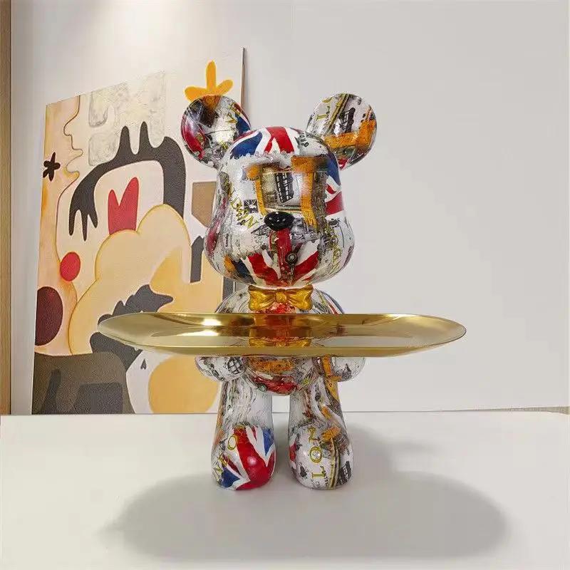 29cm Graffiti-Bär Figur Heimdekoration Tierstatue Schlüsselaufbewahrung Regal Moderne Raumskulptur Tischdekoration Abstraktes Ornament