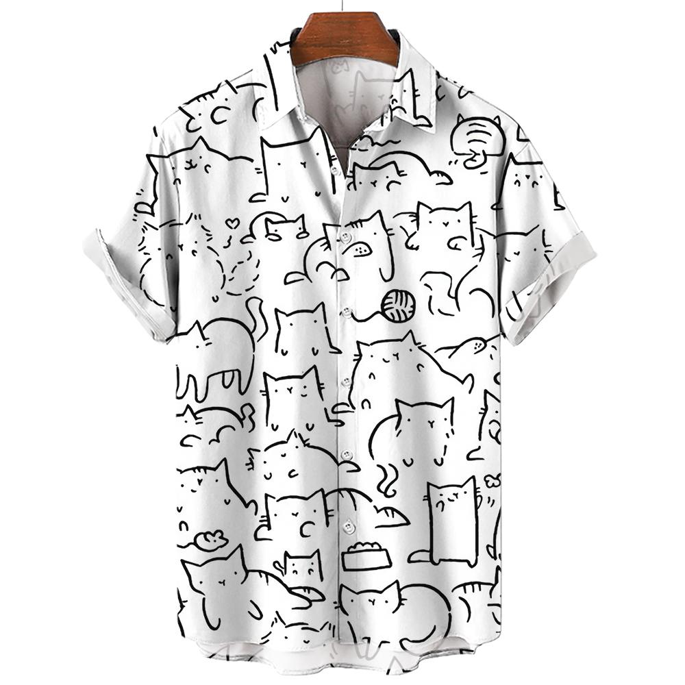 

Men s Hawaiian Collar Shirt 3D Printing Short Sleeve Cute Cat Casual For Men Clothes Harajuku Floral Blouse 3XL