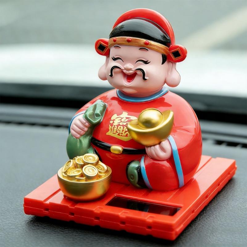 Lightweight Plastic Fortune God Nodding Figurine for Automotive Decoration Solar Powered Energy Efficient