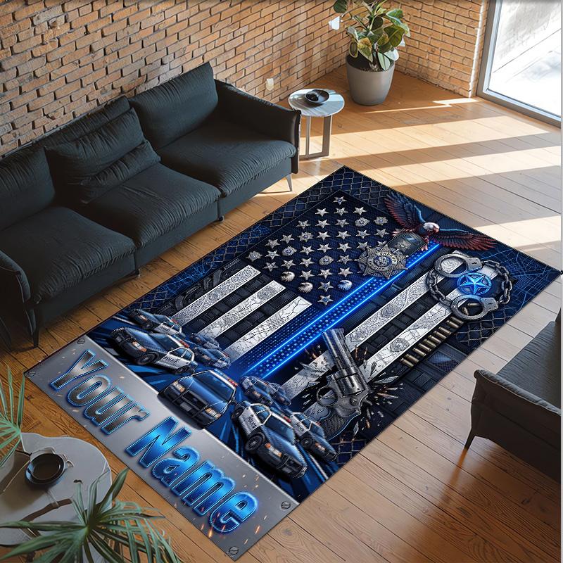 American Patriotic Theme Crystal Velvet Rug Personalized Custom Name Text Soft Floor Mat Home Decor