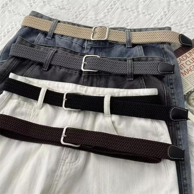 1Pc Woven Jeans Women's Men's Canvas Belt Women's Versatile Elastic Lazy Black Versatile Premium Belt
