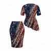 Women Plus Size Tropical Leaf Printed Two Piece Skirt Set Round Neck Short Sleeve Asymmetric Top Fitted Skirt