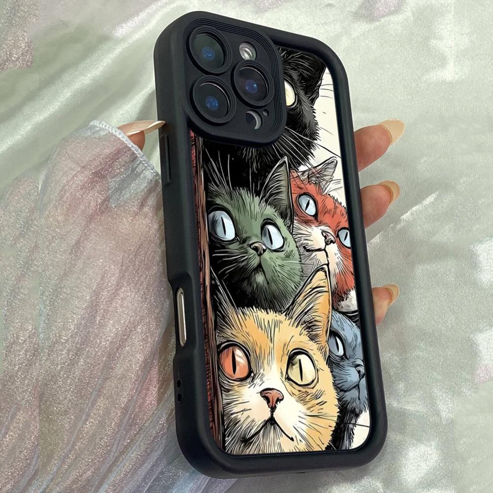 JT19 Artful Kitties Cat Art Drawing Phone for for iPhone17 Pro Max Samsung S26 Ultra A17 A26 A07 Xiaomi 15T Redmi Note 14 Pro Plus Soft TPU Case Cover