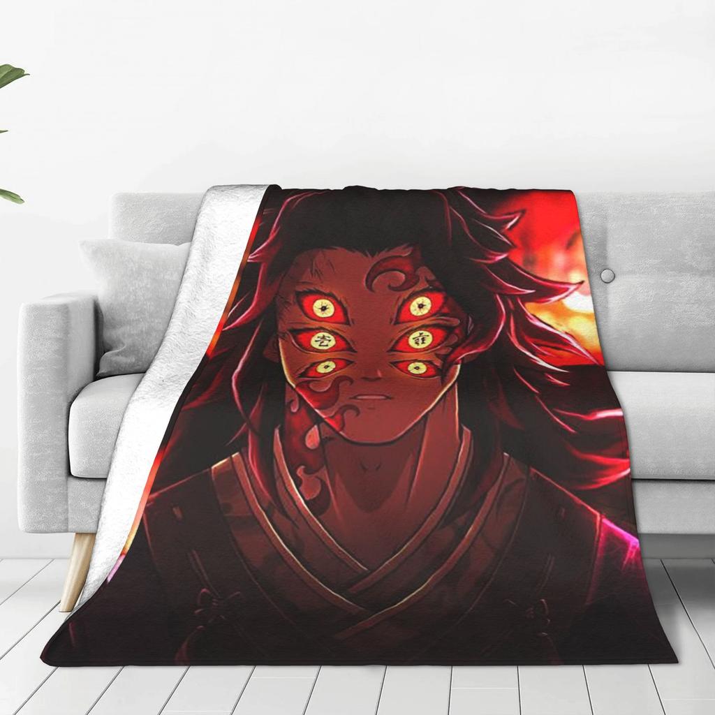 Flannel Throw Blanket Demon Slayer Upper Rank One Kokushibo Anime Warm Plush Blankets Soft Bedspread for Livingroom Home Sofa
