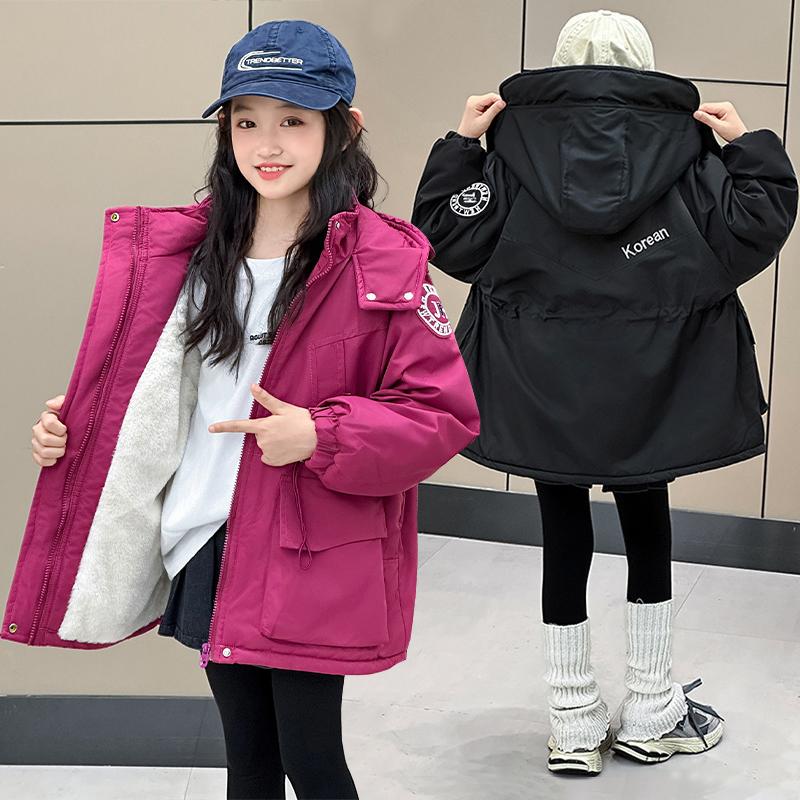 Meisjes Winter Thermisch Pluche Jas Casual Winddicht Buiten Sport Cargo Jas Met Capuchon Verdikt Buitenkleding