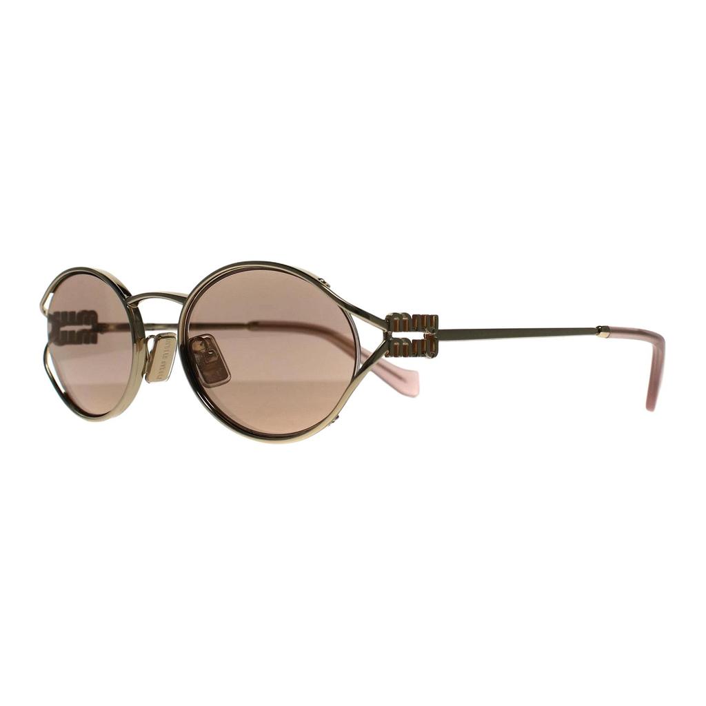 Miu Miu Oval Sunglasses With Metal Arm Logo Design Women sunglasses Gold MU52YSZVN20F