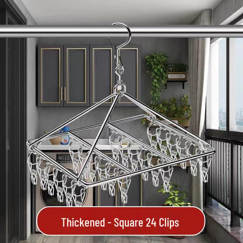 Rotating Stainless Steel Sock Drying Rack with Anti-Drop Pegs for Home and Dormitory Use