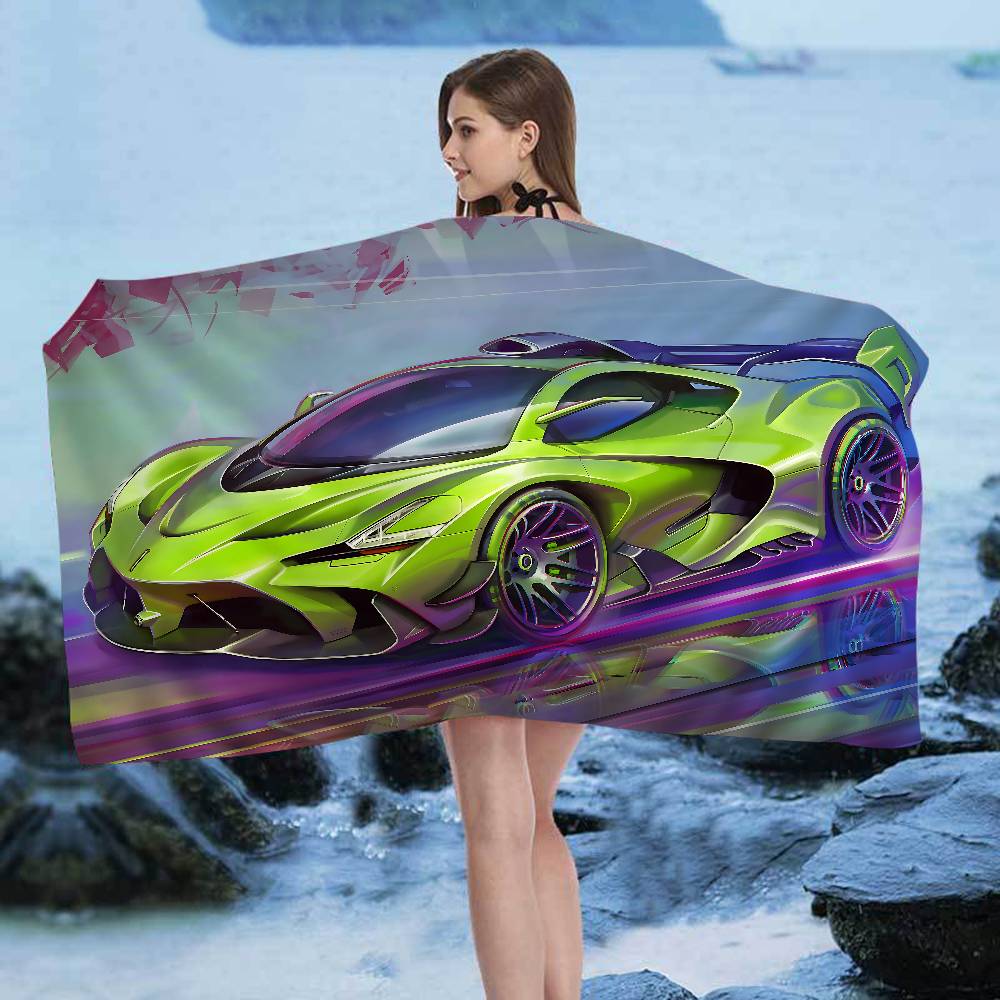 Sports Car Racing Car Bath Towel Microfiber Soft Water Absorbing Breathable For Girl Kids Decorative Cartoon Beach Towel