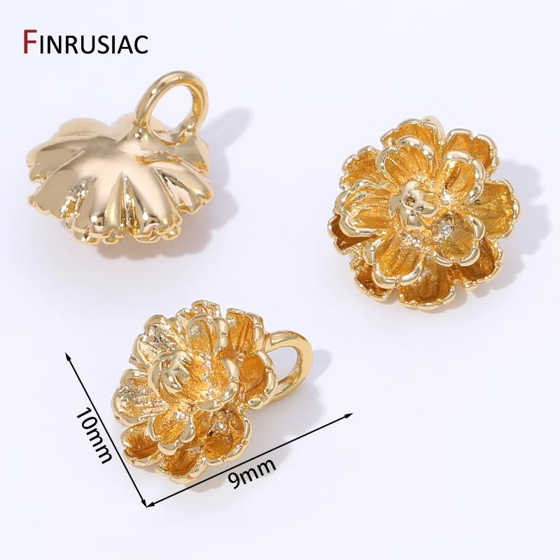 14K Gold Plated Brass Flower Shape Charms Pendant For Jewelry,Blooming Floral Charms For DIY Bracelet Earrings Accessories