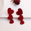 Girl Soft Girl~ Burgundy Love Earrings Retro Red Splicing Earrings Korean Simple and Cute Ear Clips Earrings Women