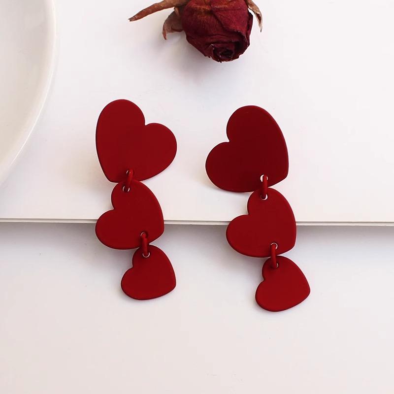 Girl Soft Girl~ Burgundy Love Earrings Retro Red Splicing Earrings Korean Simple and Cute Ear Clips Earrings Women