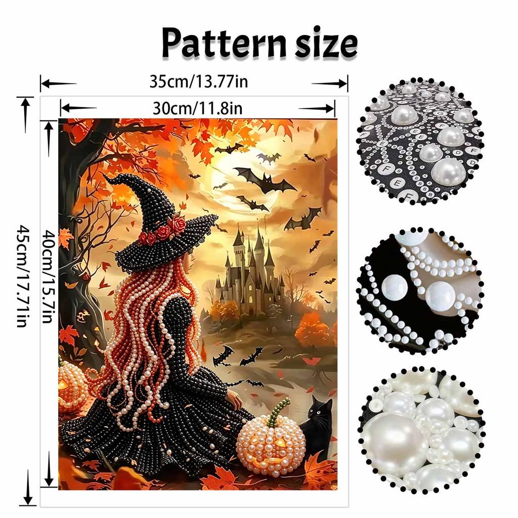 Halloween witch castle pumpkin pearl painting art full pearl handmade diy home decorations
