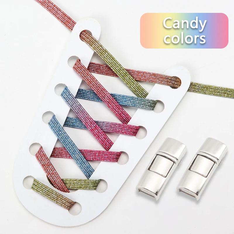 Lock Shoe laces without ties Elastic laces Sneakers Kids Adult Flat No Tie Shoelaces Rainbow Glitter Shoelace Shoes Accessories