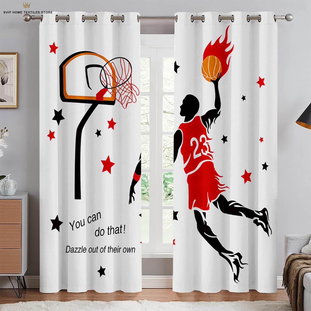 

Машинная стирка Шторы с принтом баскетбола, Спальня, Гостиная, Кухня, Клуб, Общежитие, Декоративные, 2 шт. W50X130H(CM)X2PCS&Rod pocket