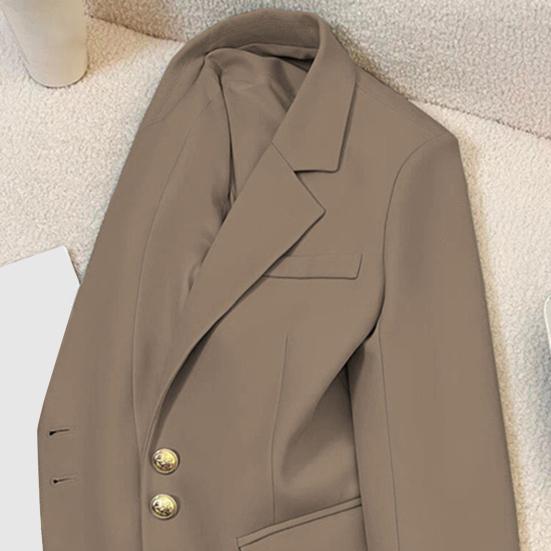 Women Suit Coat Lapel Long Sleeve Single Breasted Suit Jacket with Flap Pockets Loose Fit Basic Solid Color Office Commuting Outerwear