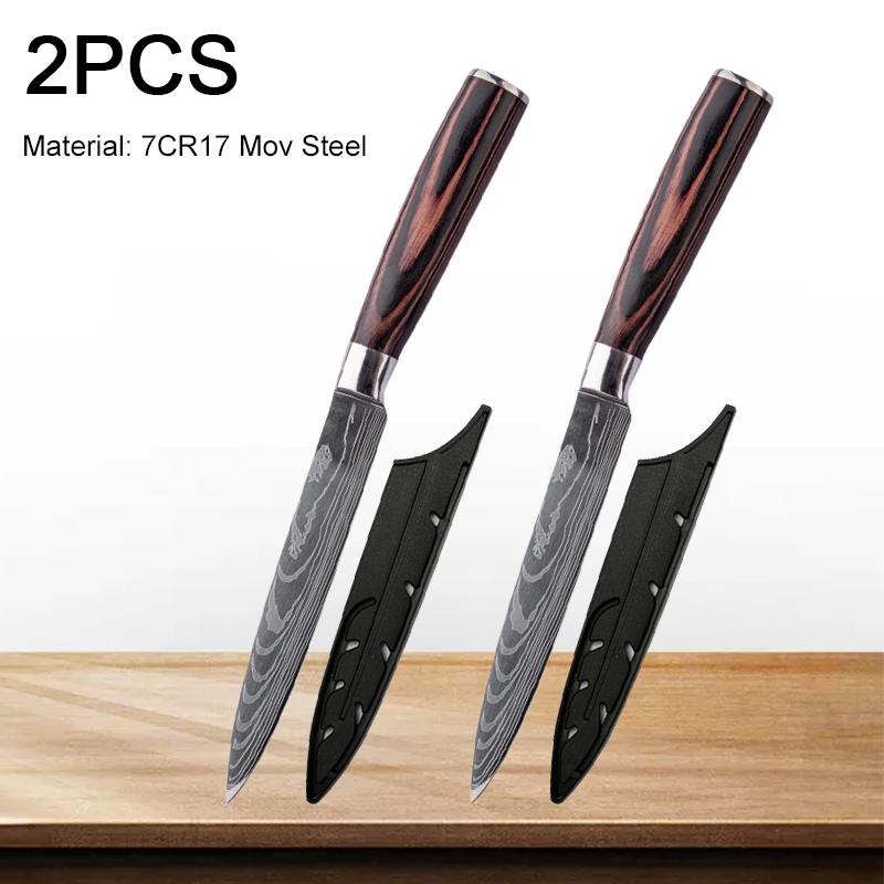 5-Inch Japanese Utility Knife Kitchen Boning Knife Stainless Steel  Full Tang Damascus Knives Sharp Japanese Knife Wood Handle