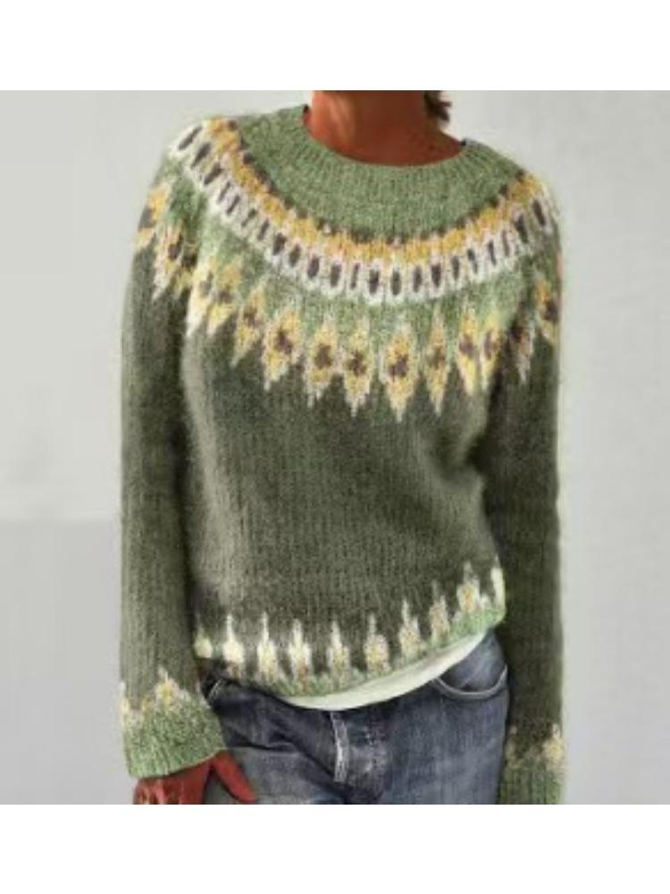 Pull en Tricot à Manches Longues pour Femme, Col Rond, Blocs de Couleurs, Coupe Ample, Tendance, Luxueux, Coupe Décontractée, Amincissant et Polyvalent