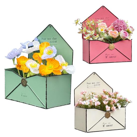 Wall Mounted Planter Envelope Shape Wall Planter Box Retro Iron Planter with Drainage Hole for Indoor Outdoor Garden Balcony