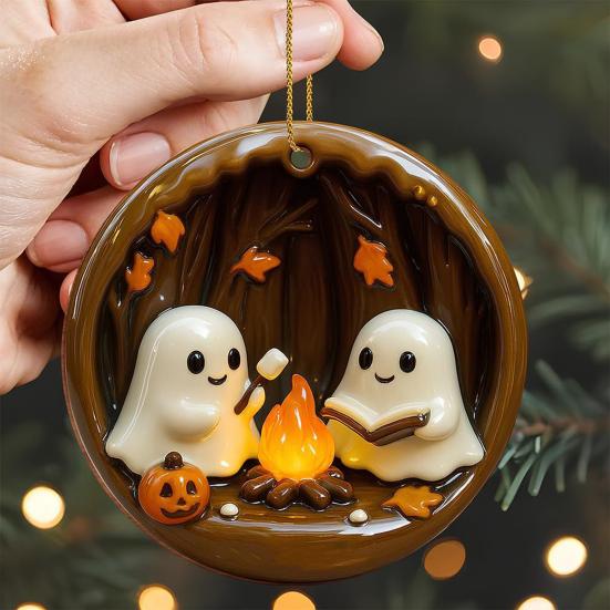 Halloween Ghost Campfire Ornament Acrylic Ghost Bonfire Gathering Hanging Decoration for Halloween Party Home Decor