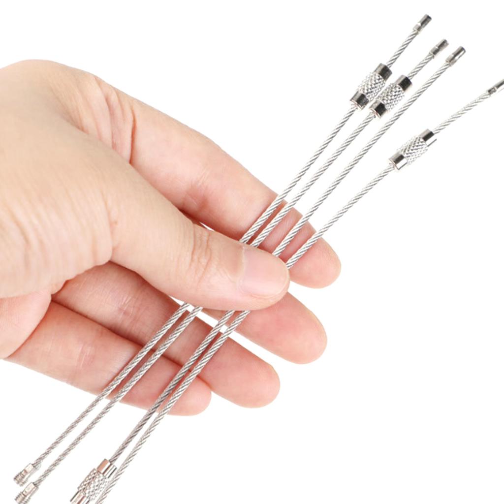 10 Pcs Stainless Steel Wire Keychains Luggage Label Loop Cables Key Rings Loop for Outdoor Hiking Home Car Keys