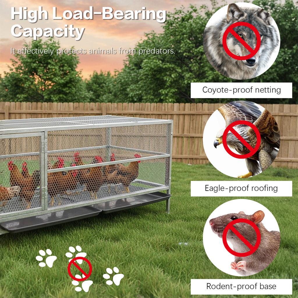 Heavy Duty Stainless Steel Poultry Cage Large Chicken Coop with Trough and Rainproof Cover Perfect for Farming and Livestock