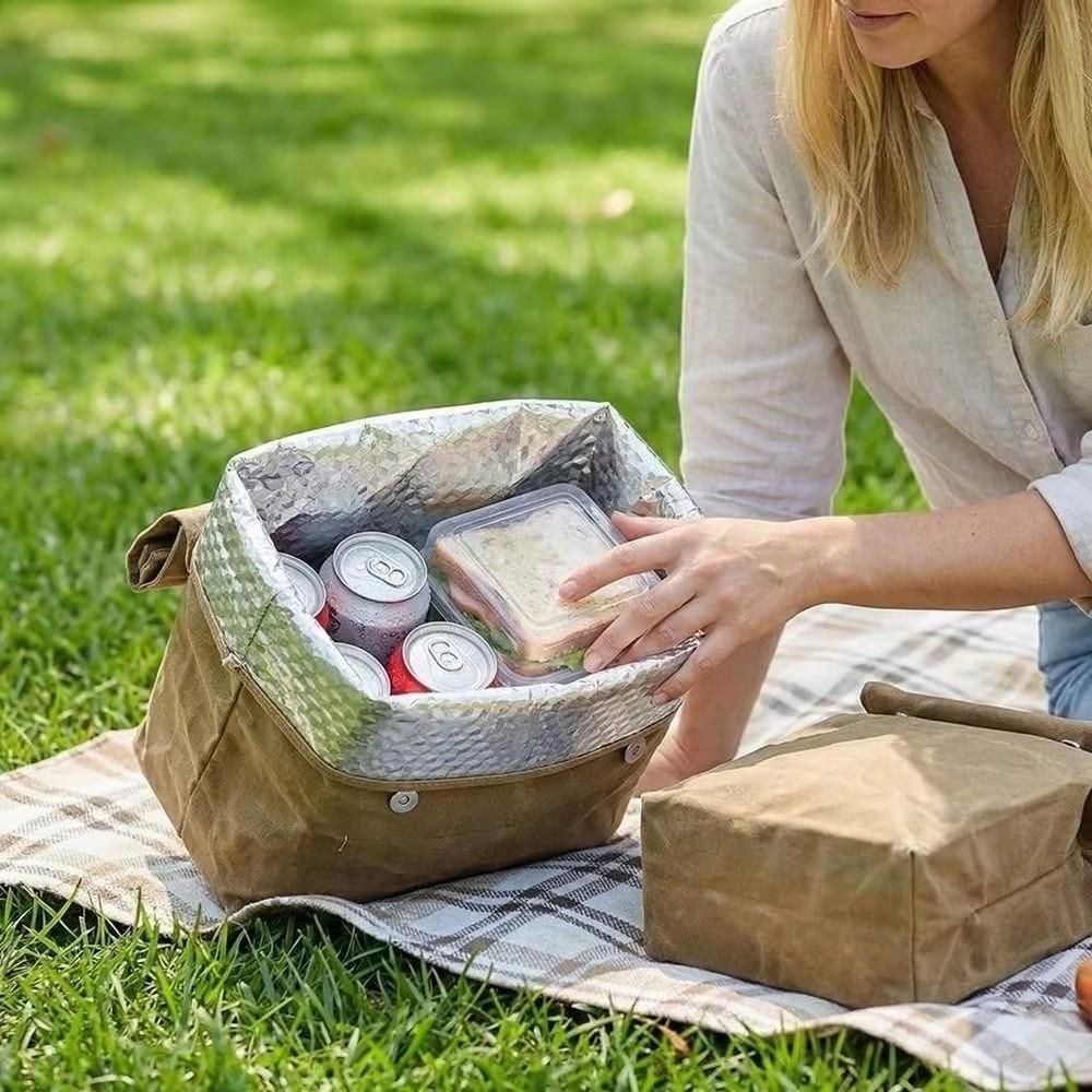Large Capacity Insulated Lunch Bag Waxed Canvas Lunch Storage Bag For Kitchen Accessories
