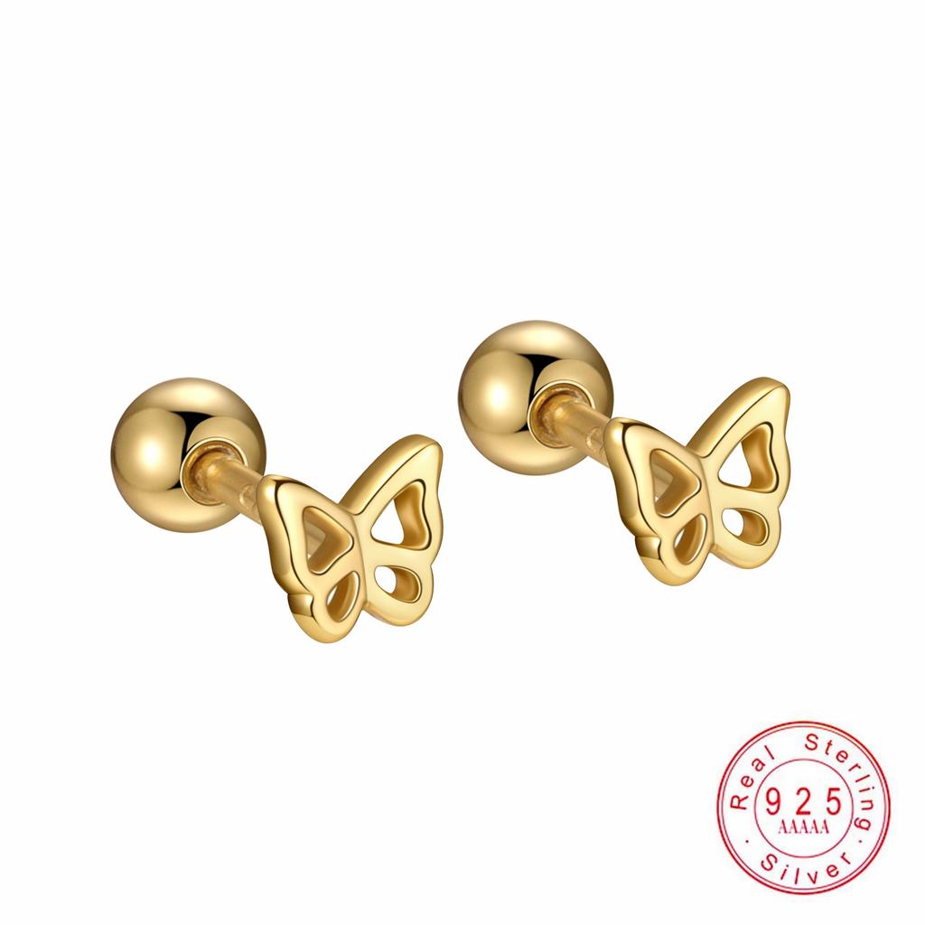 925 Sterling Silver Butterfly Stud Earrings for Women Cute Hollow Design Hypoallergenic Ear Piercing Jewelry Gold/Silver Color