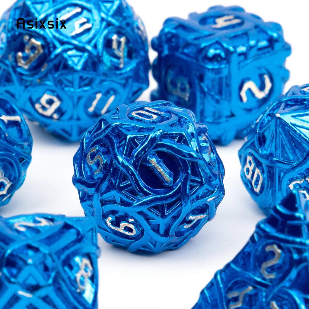 7 Pcs Blue White Stripe Metal Dice Solid Metal Polyhedral Dice Set Suitable for Role-Playing RPG  Board Game Card Game