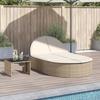 Double Sun Lounger with Cushions Beige Poly Rattan