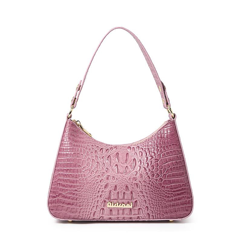 Glossy Croc - Embossed Handbag: Gold - Trimmed Accents розовый