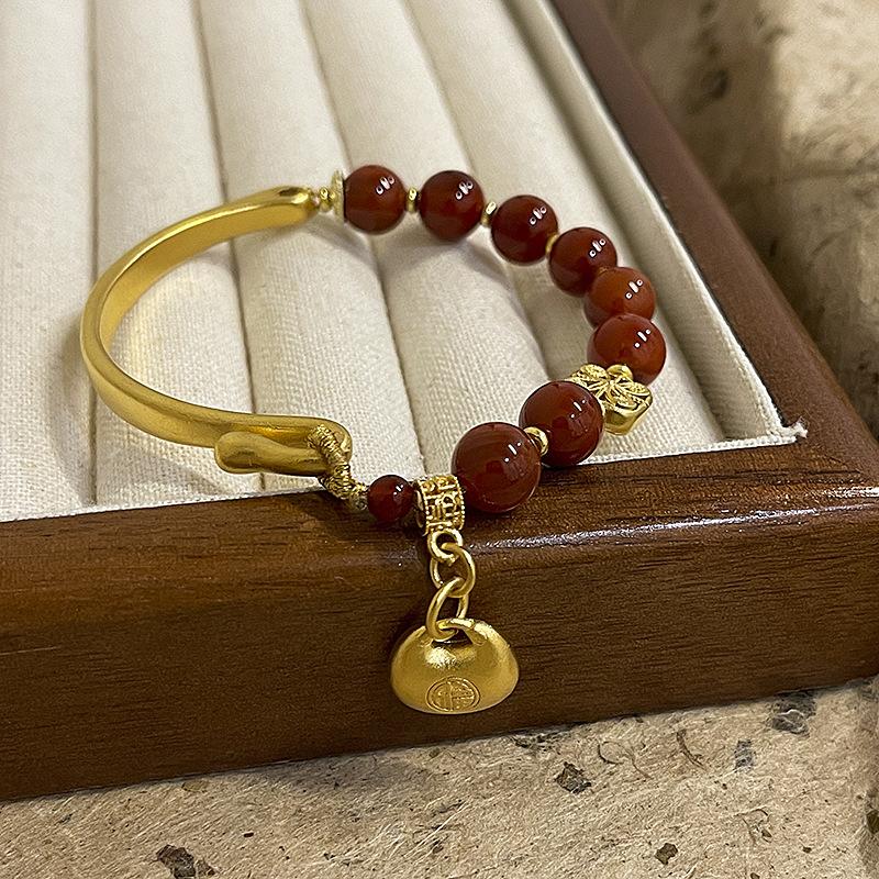Traditional Style Gold-Plated Coin Fortune Bag Bracelet for Women, Unique Hand-Woven Bracelet, New Style for Attracting Wealth and Good Luck