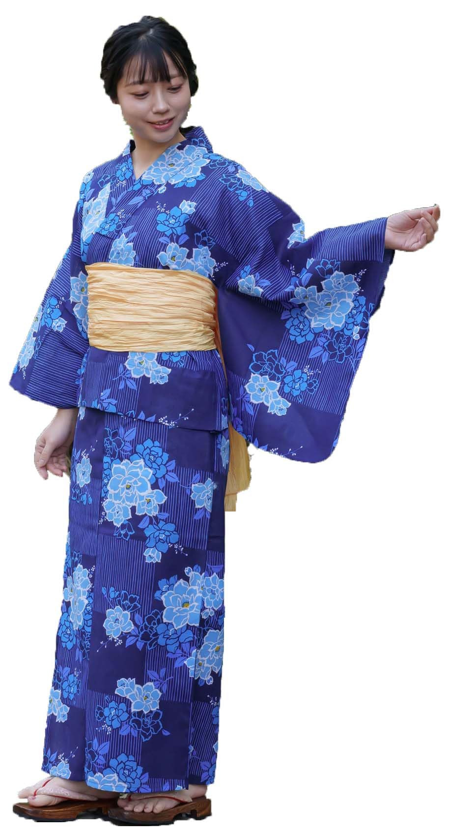 [Yurakuan] Women s Separate Yukata Set with Wrinkled Heiko Obi (I Set with Obi, Adult Free Size)