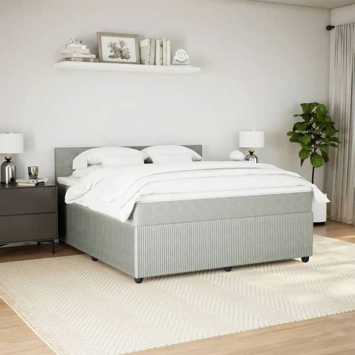VidaXL Slat Bed Base and Mattress Light Grey 180x200cm Velvet 3287806