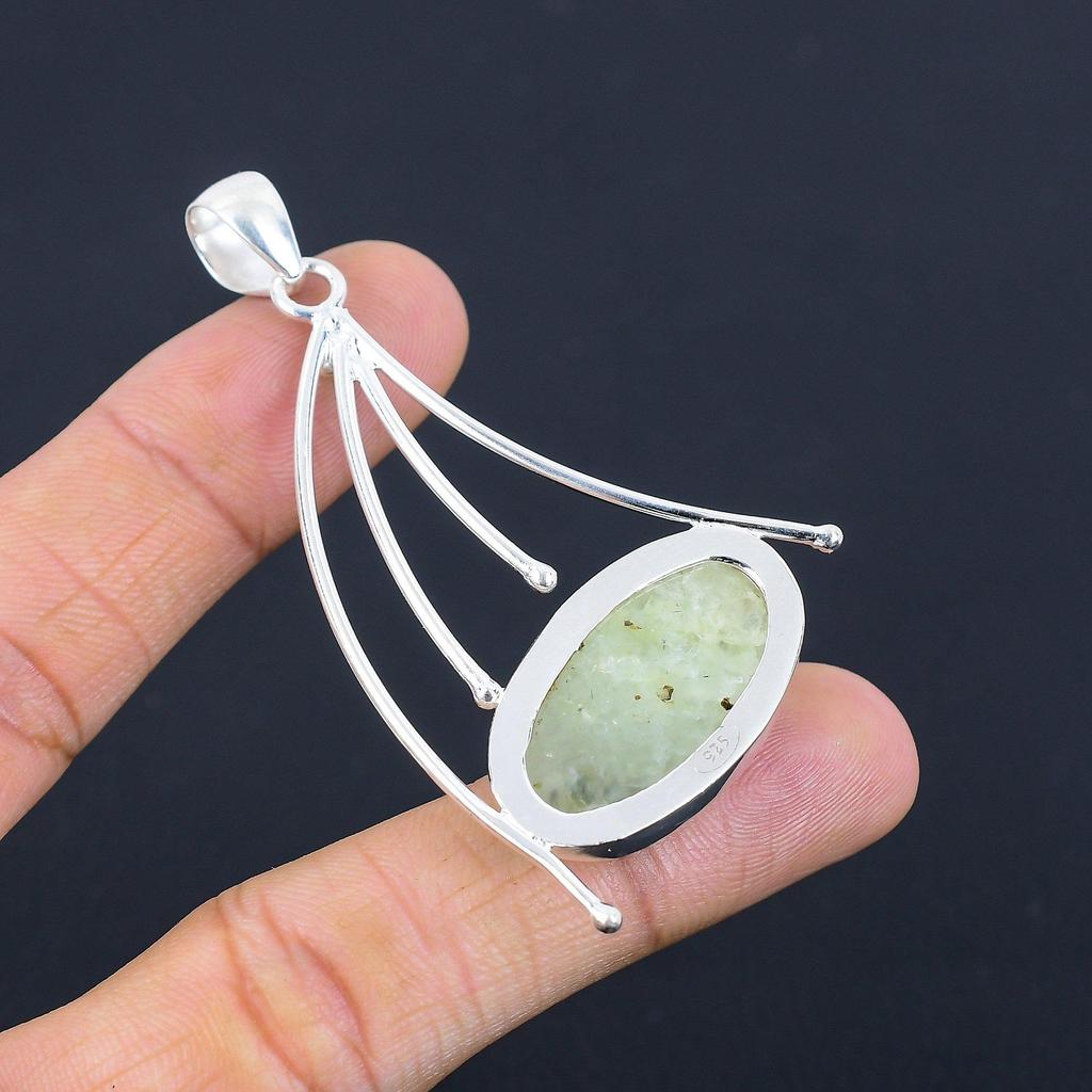 Natural Moss Moss Prehnite Gemstone Pendant Green 925 Sterling Silver Jewelry