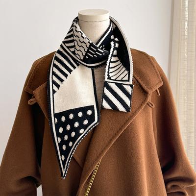 Polka Dot Striped Thicken And Warm Winter Small Knitted Scarf For Women Striped Neck Gaiter Versatile Temperament Scarves