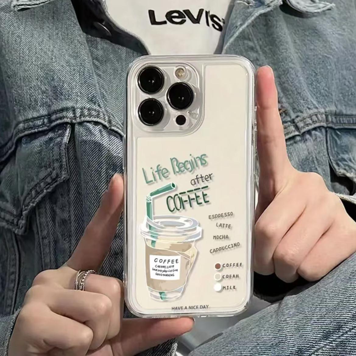 

Feather Yarn Coffee iPhone Case for Apple: Compatible with Models 13-17 Pro Max, Drop-Proof, Advanced Iced Americano Design. iPhone 11