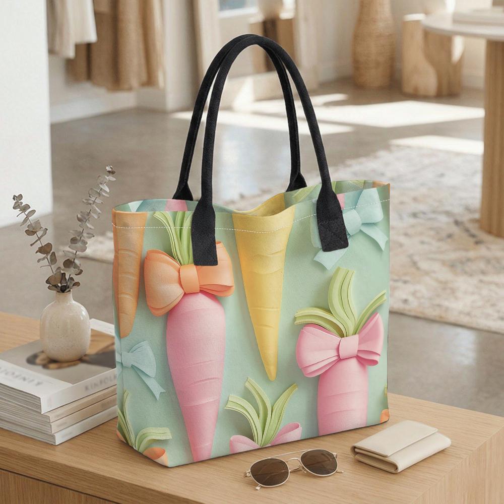 Cute Carrot Pattern Tote Bag Fashion Canvas Shoulder Bag for Daily Use