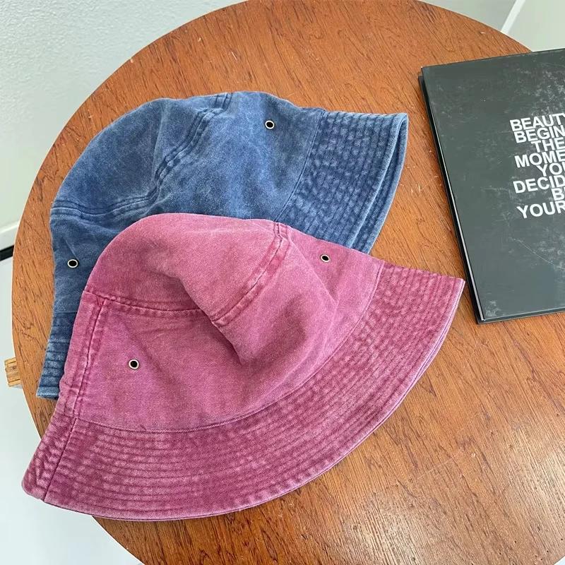 Retro Washed Fisherman Hat for Couples, Fashionable Vintage Basin Hat, Breathable Solid Color Thin Design, Spring and Summer