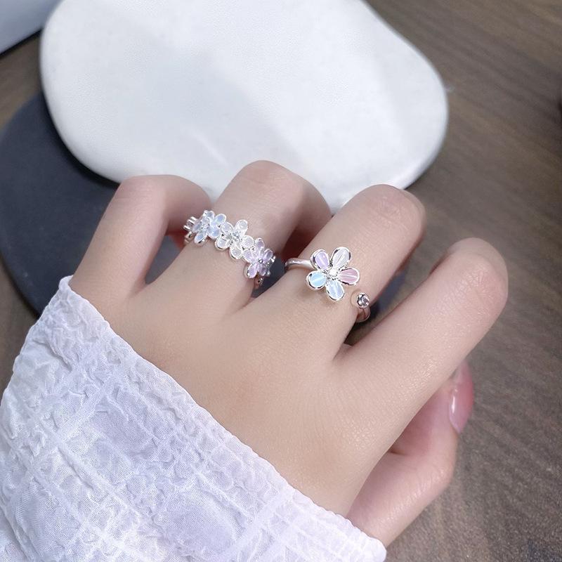Emaille Dopaminblumenring Damen Süßes Nischen-Design Zeigefingerring Öffnung Verstellbarer Ring