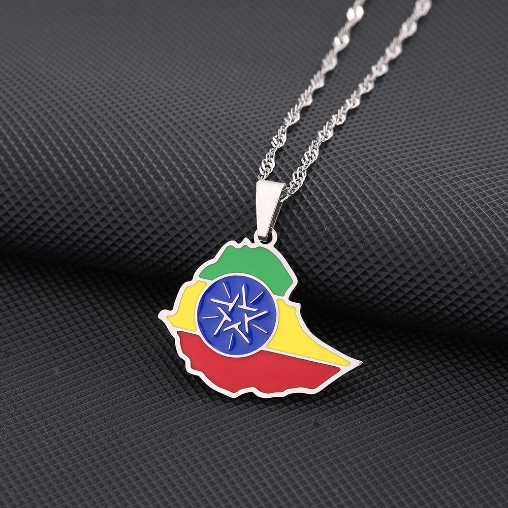 Ethiopia Map Necklace: Women’s Ethnic Geometric Titanium Steel Pendant Chain