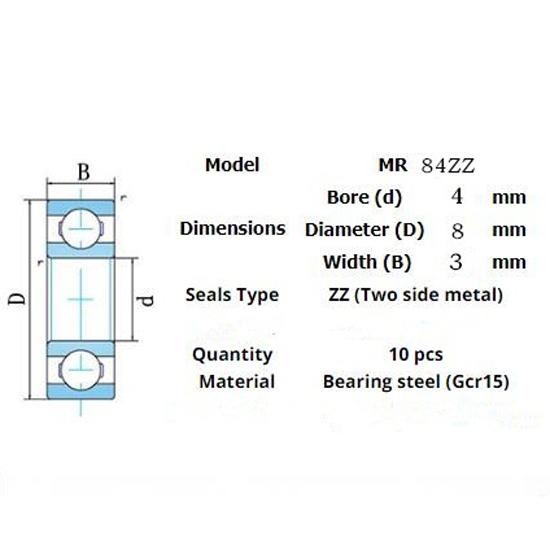 Mr84zz Bearing 10pieces 4*8*3(mm)