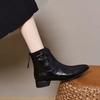 Pointed Short Boots Women's Autumn and Winter New Rear Zipper Low Heel Leather Boots Simple Temperament Fashion Boots Cotton Boots