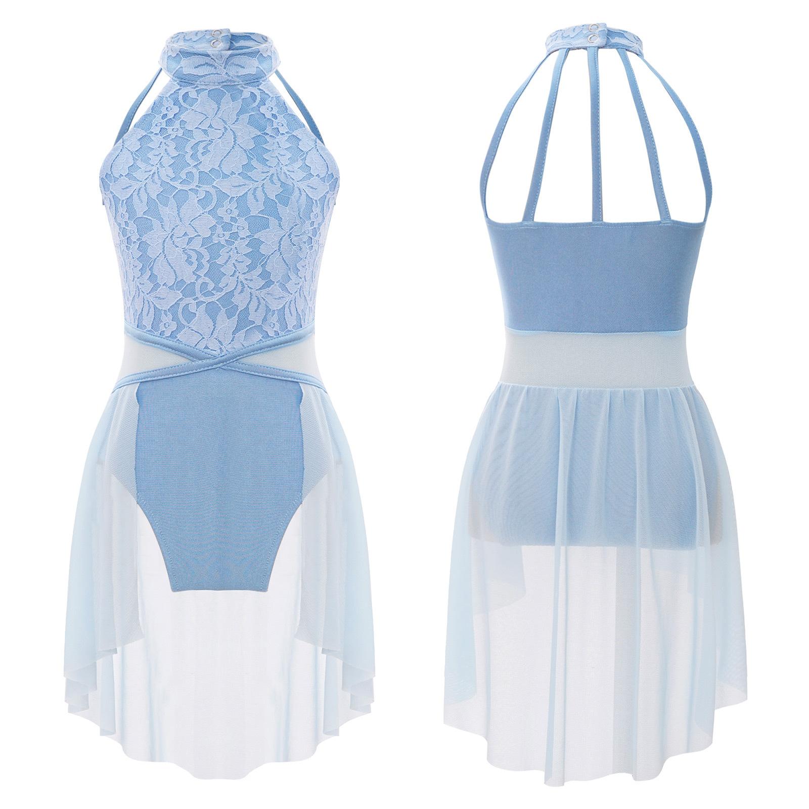 

Сукня для катання на ковзанах у стилі печворк для дітей, дівчаток, танцювальний одяг без рукавів, ліричний танець, гімнастичний купальник 13-14 Years світло-синій колір