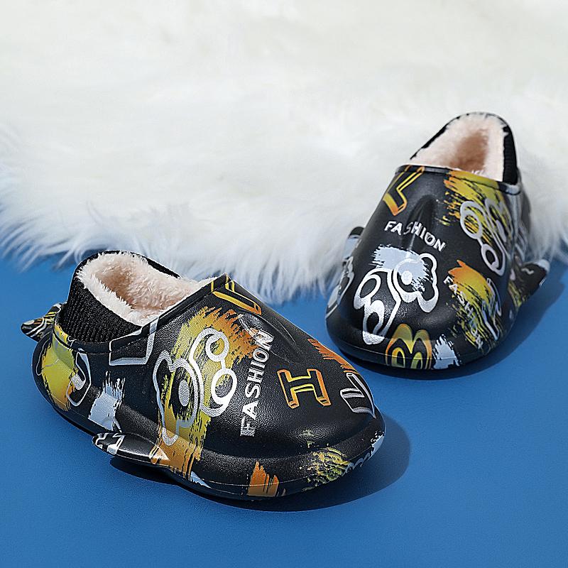 Zimní dětská nadměrná velikost Módní teplé bavlněné boty s tlustou podrážkou Pantofle pro domácí vnitřní a venkovní bavlněné pantofle 24-35