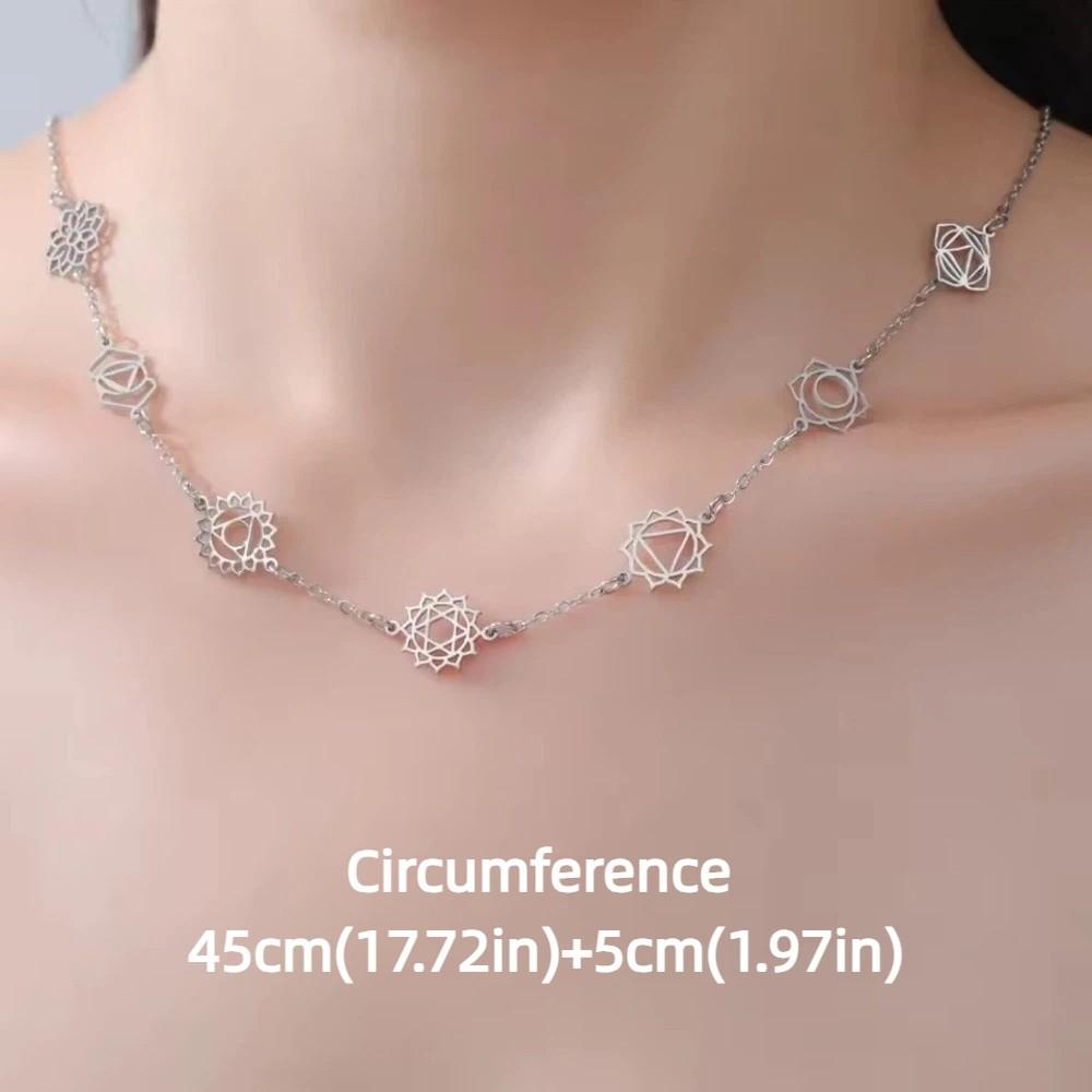 Hollow Out 7 Chakra Pendant Necklace Stainless Steel Clavicle Chain Necklace  Women Girls